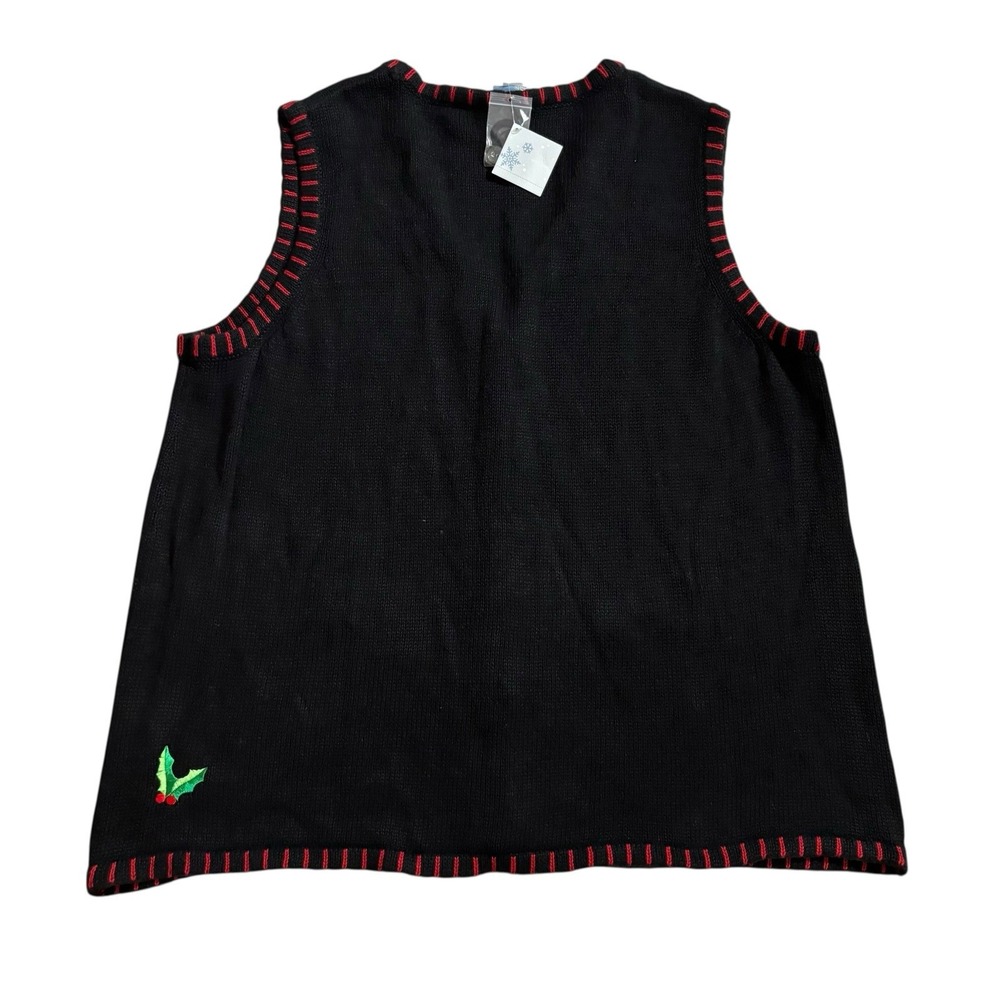 VTG Holiday Editions Christmas Sweater Vest Embroidered Womens 2XL Snowman Sled - Picture 8 of 9